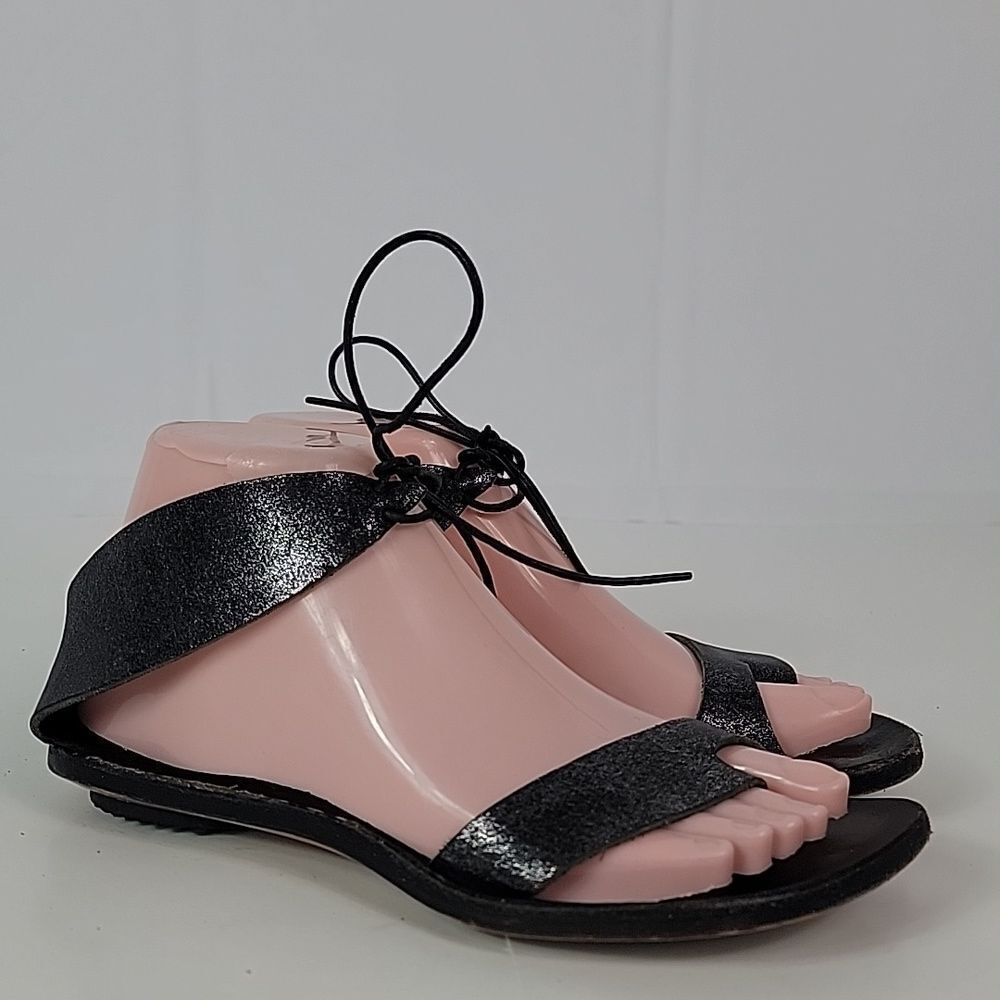 Cydwoq Copy Black Metallic Leather Women's Sandals - Picture 2 of 13